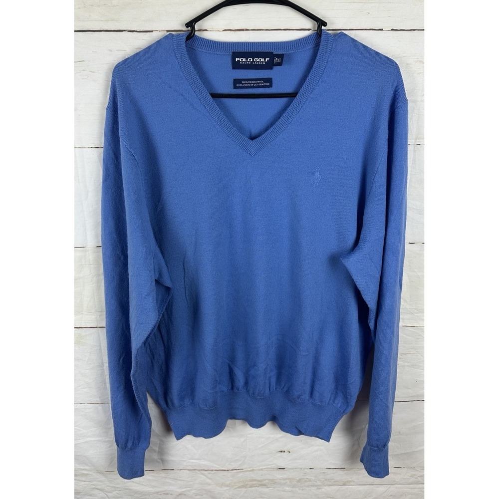 Polo Golf Ralph Lauren Sweater Mens Xl Blue Merino Wool Knit Pullover